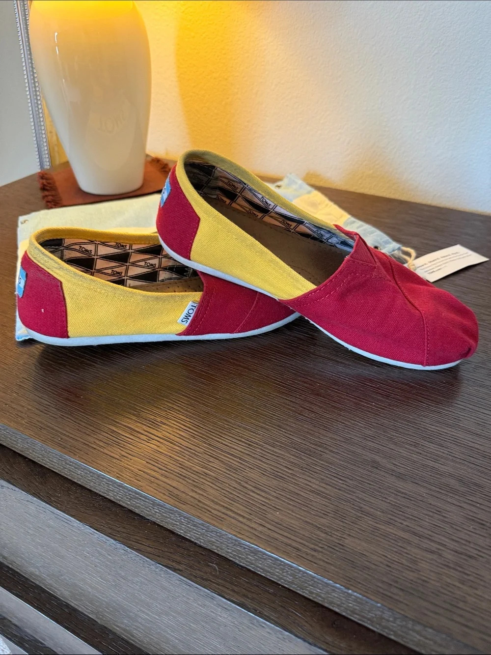 Toms Women’s USC Canvas Slip-On Moccasins in Red and Yellow